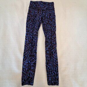 Lululemon Speed Tight Running Leggings Blue Brown Pattern Reflective Zip Ankle W